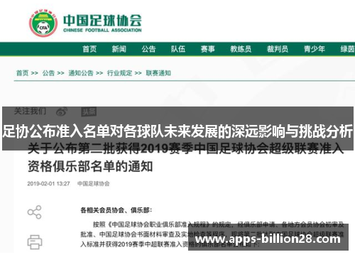 足协公布准入名单对各球队未来发展的深远影响与挑战分析