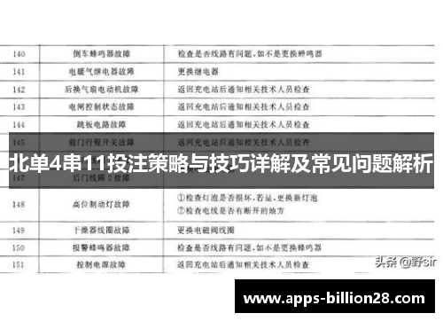 北单4串11投注策略与技巧详解及常见问题解析